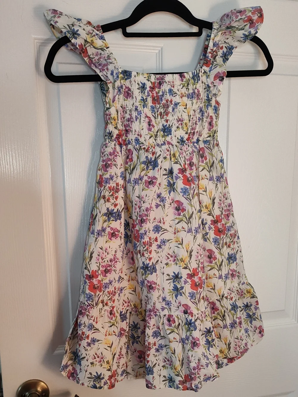 GAP Girls White Floral Smocked Sundress with Ruffle Hem